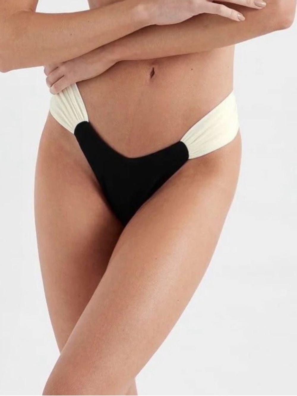 Chic Two-Tone Black & Cream Women’s Bikini Bottom
